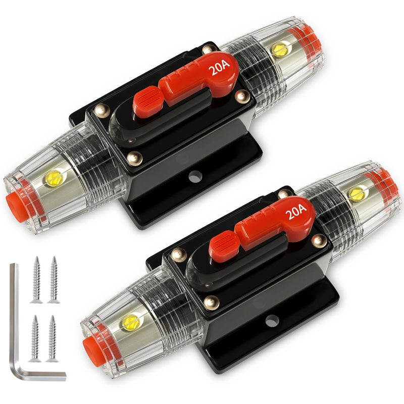 TEMCHY 20Amp Car Audio Circuit Breaker Waterproof Fuse Inline Holder Manual Reset 12V-48V DC for Automotive Marine Boat Trunk Audio Sound Amplifier System 12V-48V - Image 1
